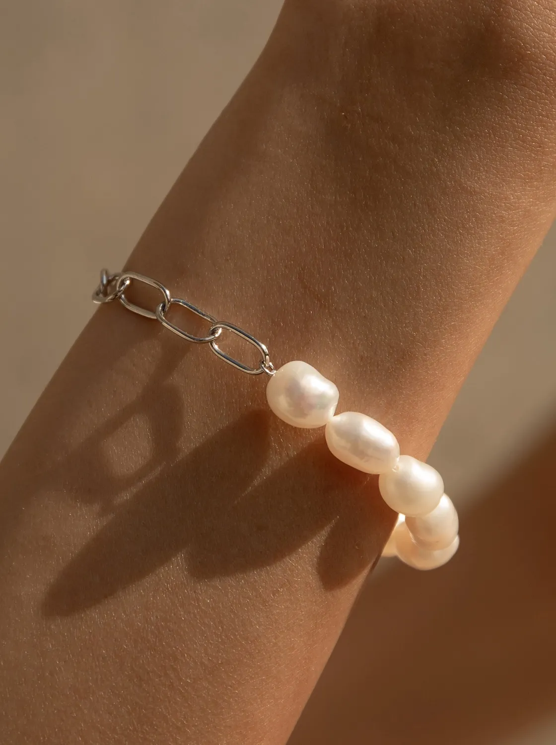 Pulseras Perlas | LINEARGENT Pulseras de perlas en plata diseño eslabones
