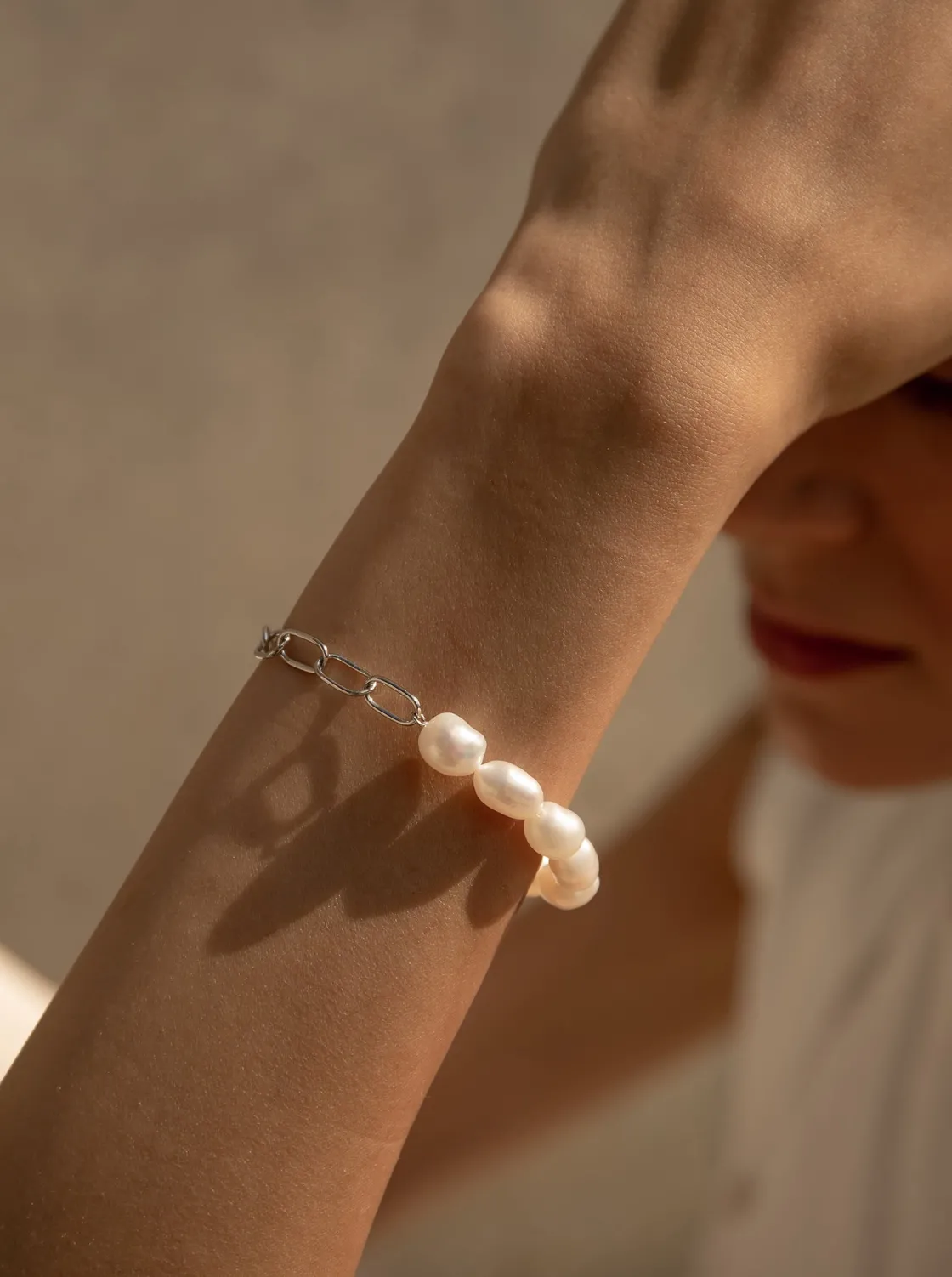 Pulseras Perlas | LINEARGENT Pulseras de perlas en plata diseño eslabones