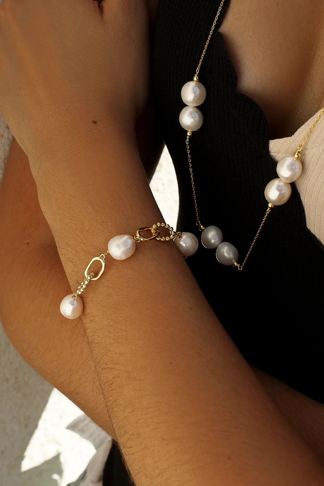 Pulseras Perlas | LINEARGENT Pulseras de perlas en plata triple diseño