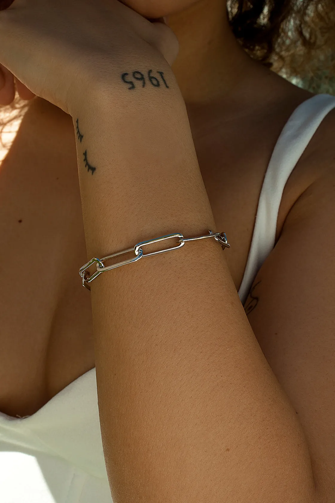 Pulsera Eslabones Plata | LINEARGENT Pulseras eslabones plata diseño paper clip