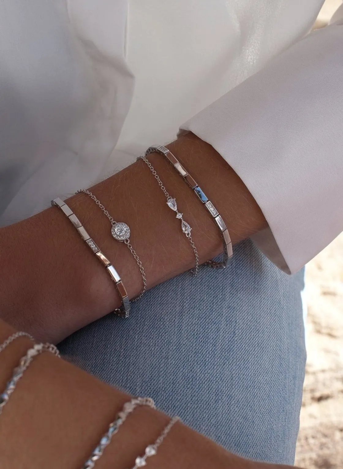 Pulseras Brillantes | Pulseras Finas | LINEARGENT Pulseras fina de plata diseño doble circular