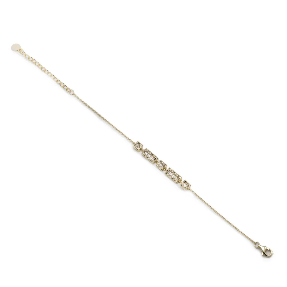 Pulsera Eslabones Plata | LINEARGENT Pulseras finas bañada en oro diseño central con circonitas blancas