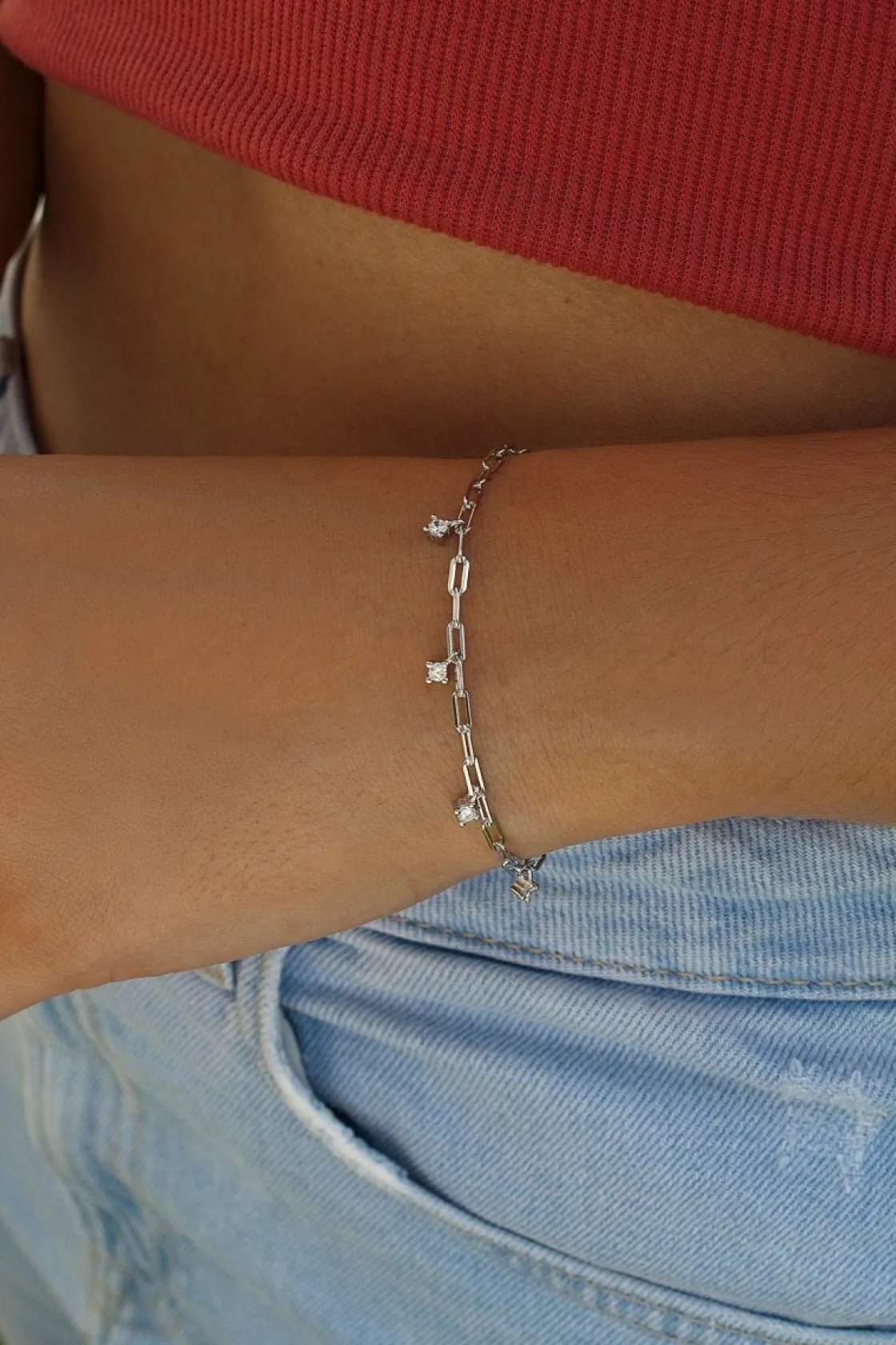 Pulseras Con Colgantes | Pulseras Finas | LINEARGENT Pulseras finas de plata con circonitas colgantes estilo cadena