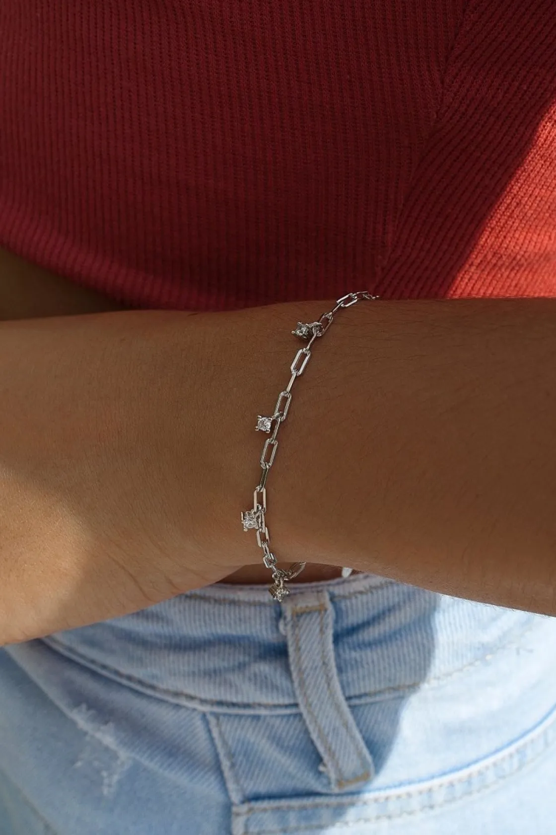 Pulseras Con Colgantes | Pulseras Finas | LINEARGENT Pulseras finas de plata con circonitas colgantes estilo cadena