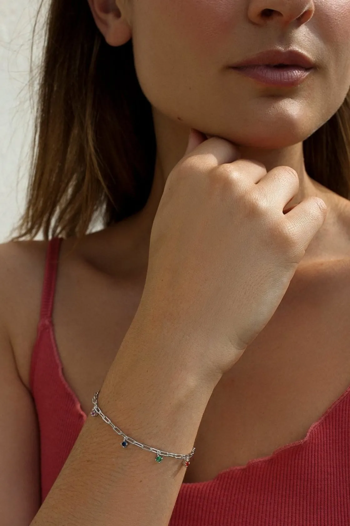 Pulseras Con Colgantes | Pulseras Finas | LINEARGENT Pulseras finas de plata con circonitas colgantes multicolor estilo cadena