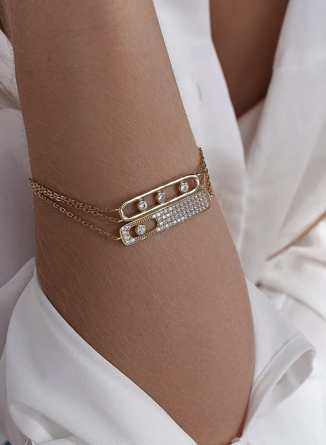 Pulseras Brillantes | LINEARGENT Pulseras finas de plata con rectángulo de circonita