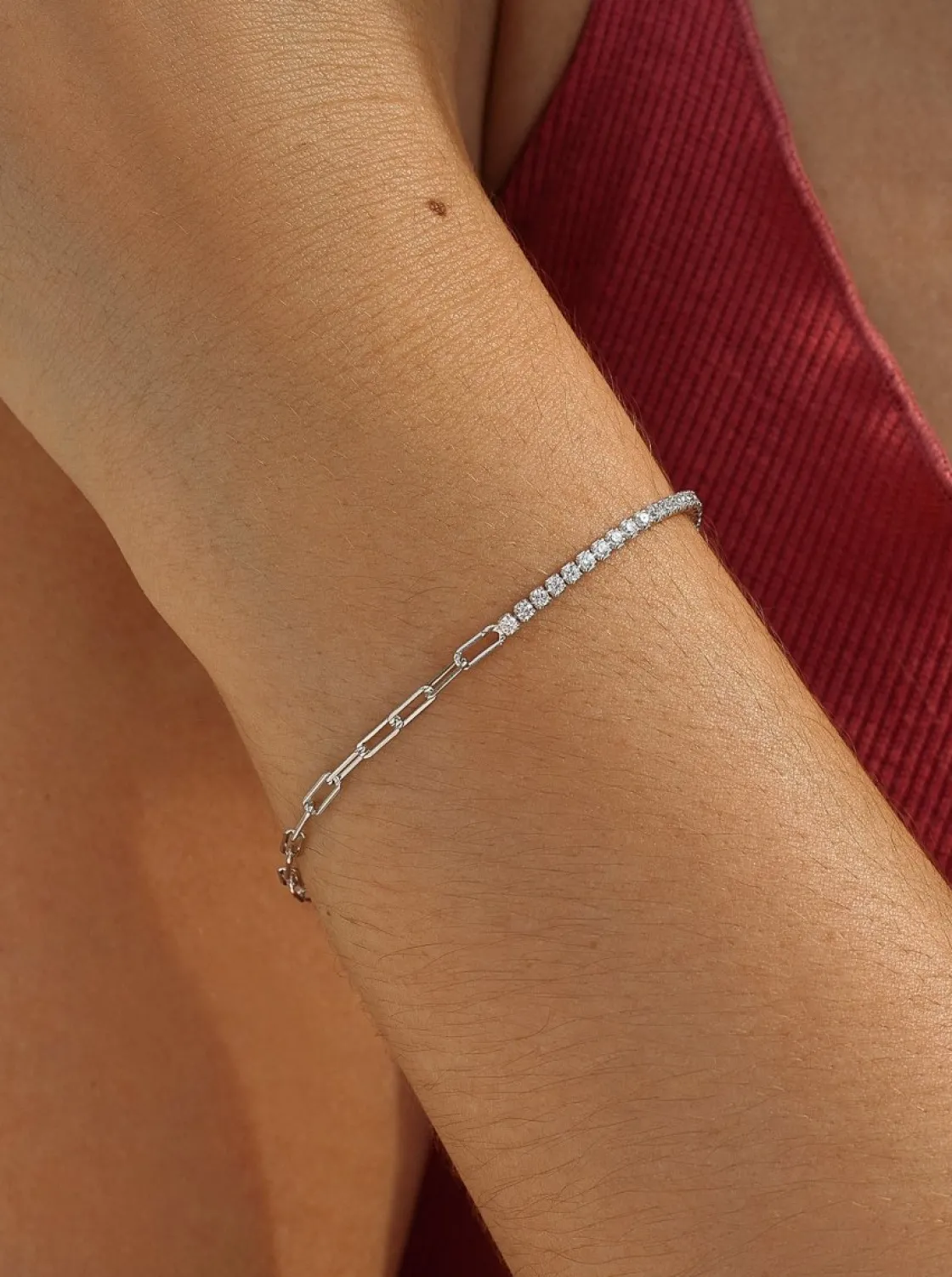 Pulseras Brillantes | Pulseras Finas | LINEARGENT Pulseras finas de plata diseño paper clip y riviere