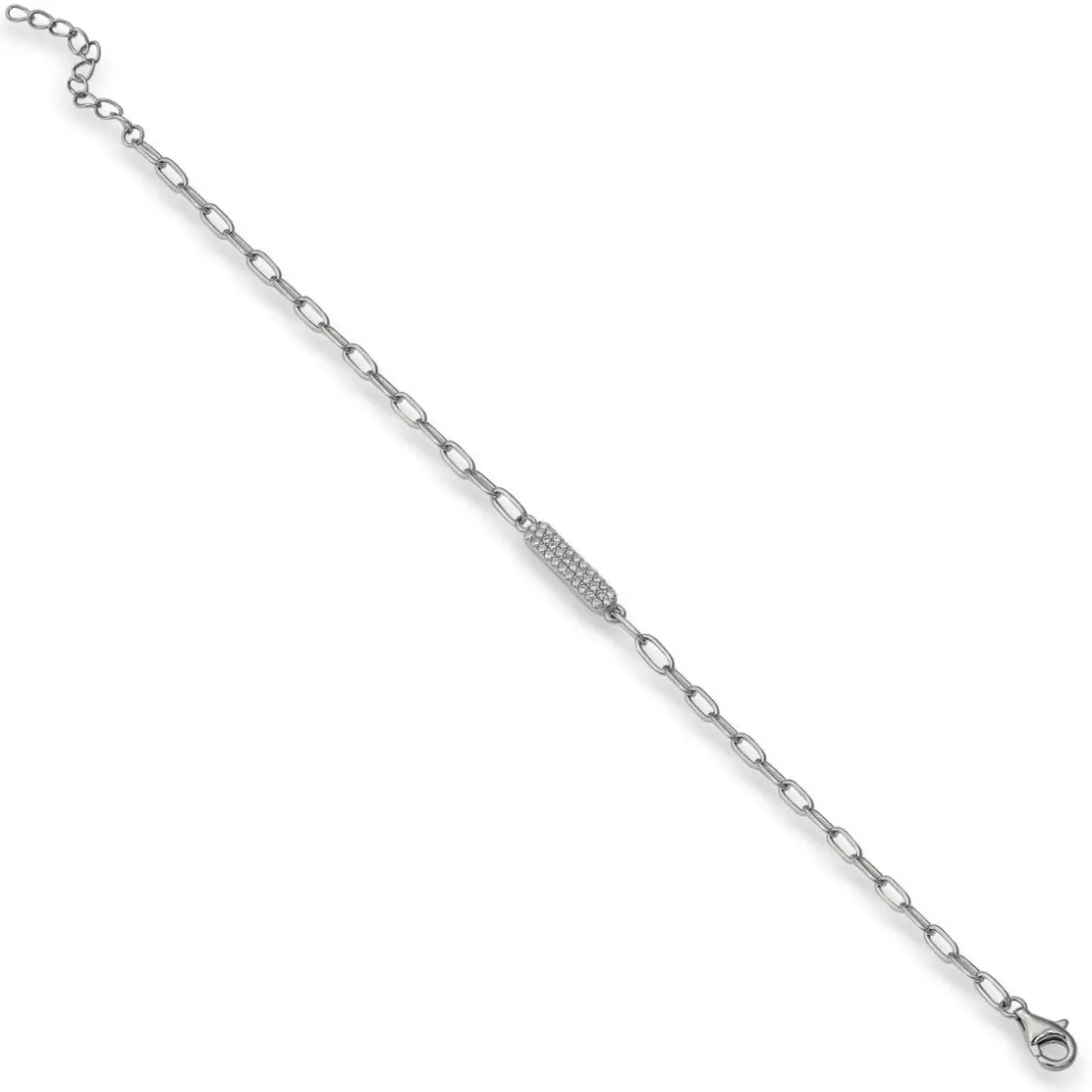 Pulsera Eslabones Plata | LINEARGENT Pulseras finas de plata diseño placa con circonitas