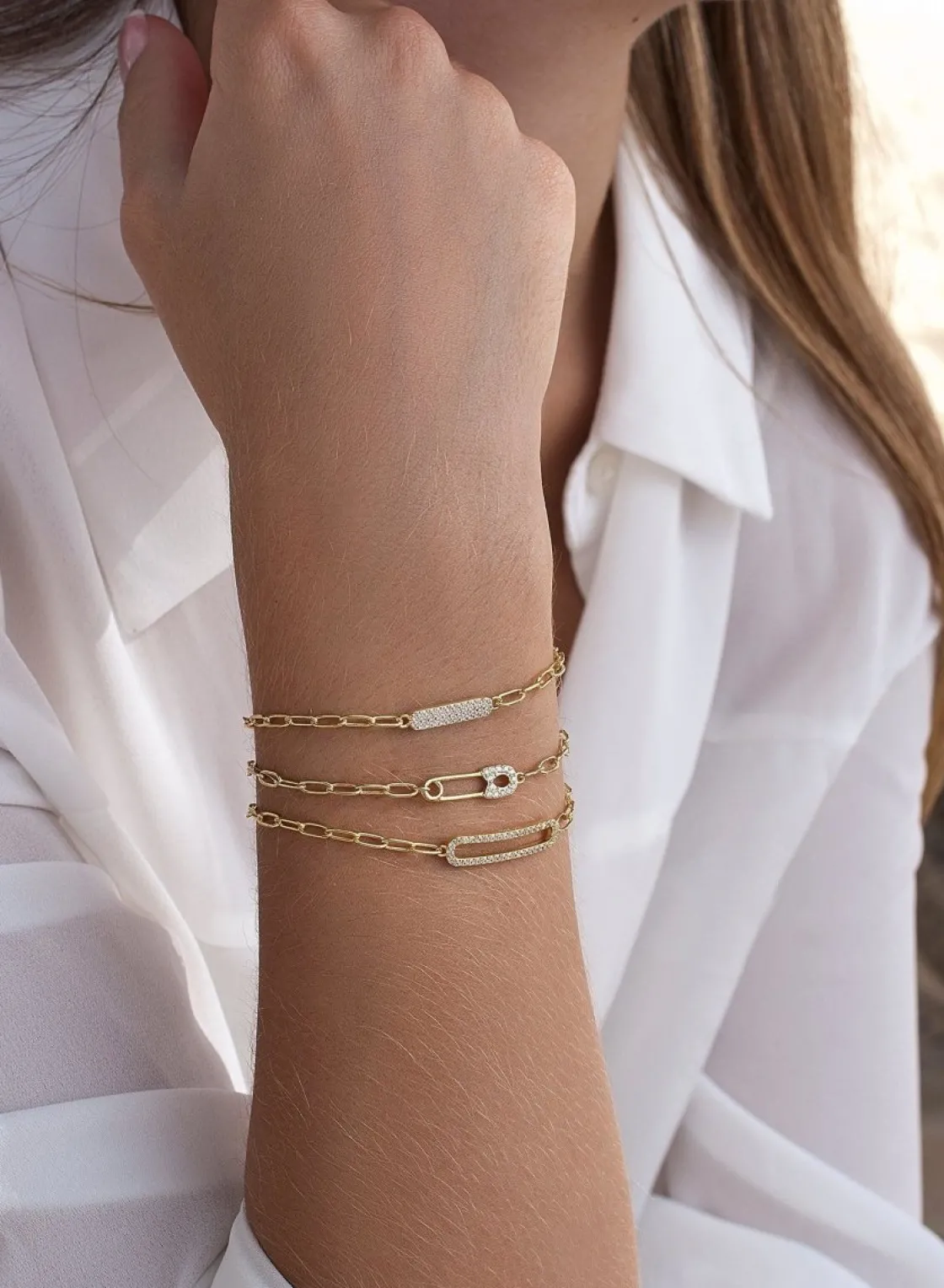 Pulsera Eslabones Plata | LINEARGENT Pulseras finas de plata en dorado diseño impredible