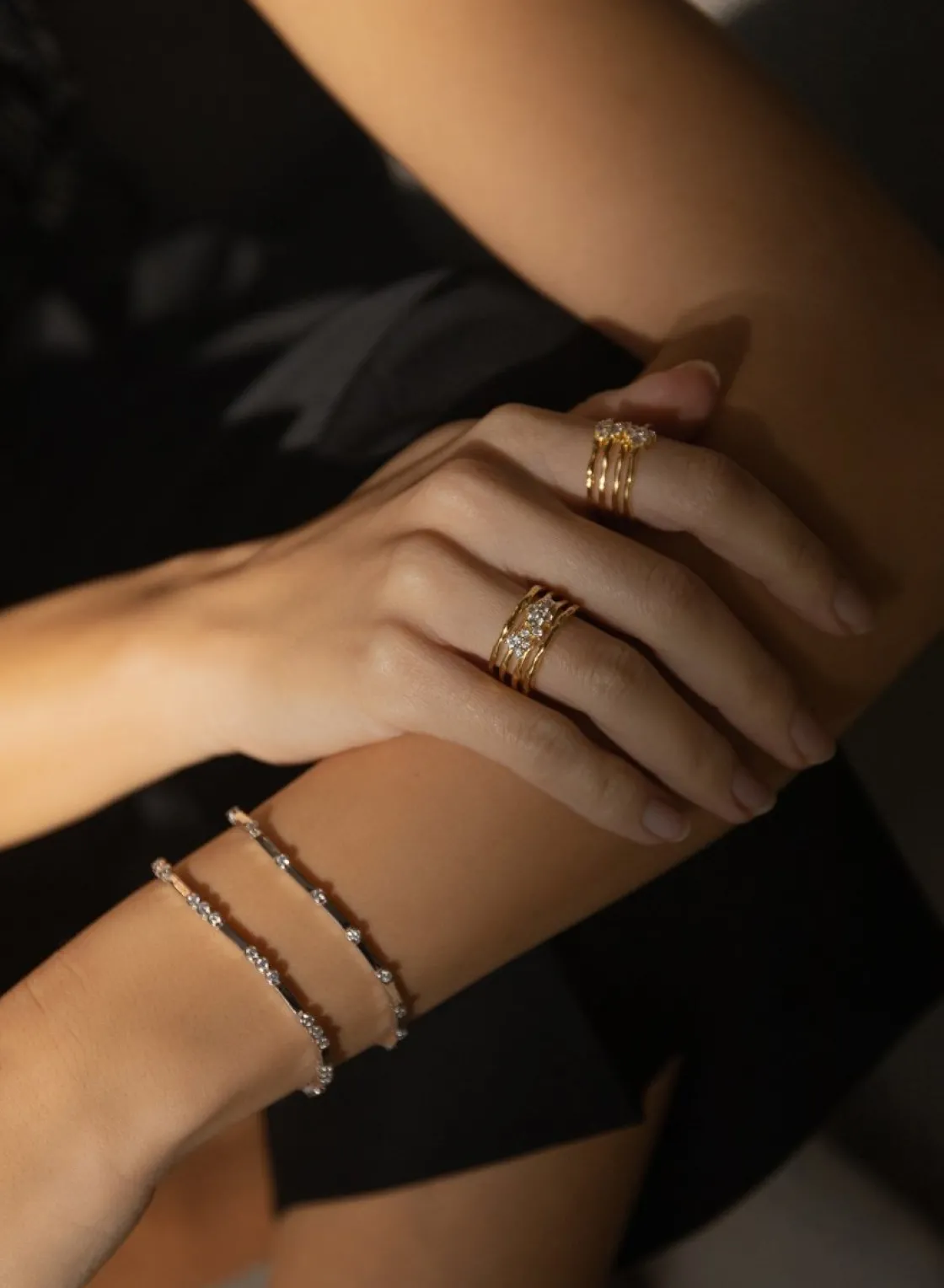 Pulseras Finas | LINEARGENT Pulseras finas de plata múltiples motivos de quarzo adamantinos