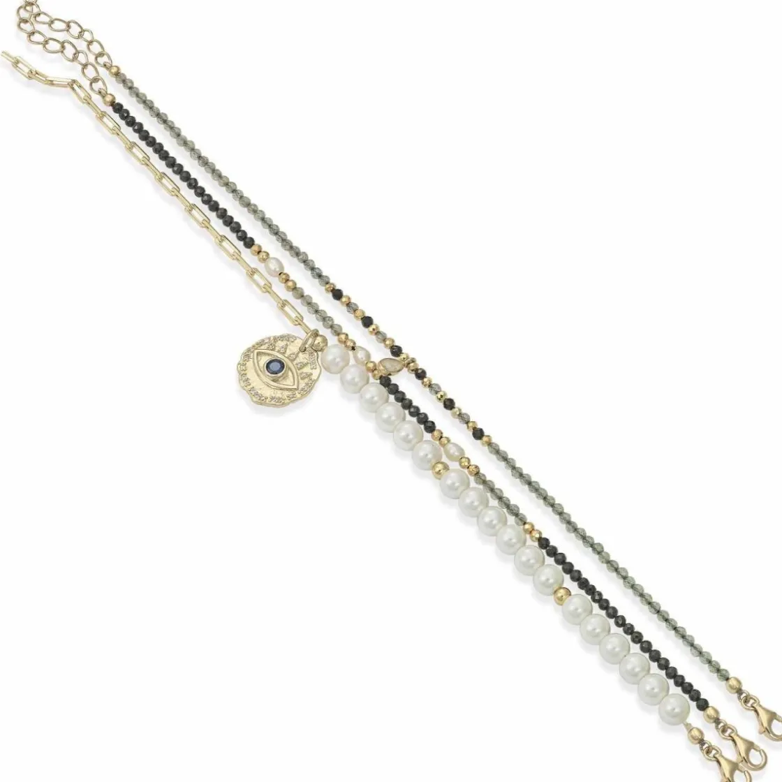 Pulsera De Bolas | Pulseras Con Piedras | LINEARGENT Pulseras finas diseño de bolas perlas y medalla