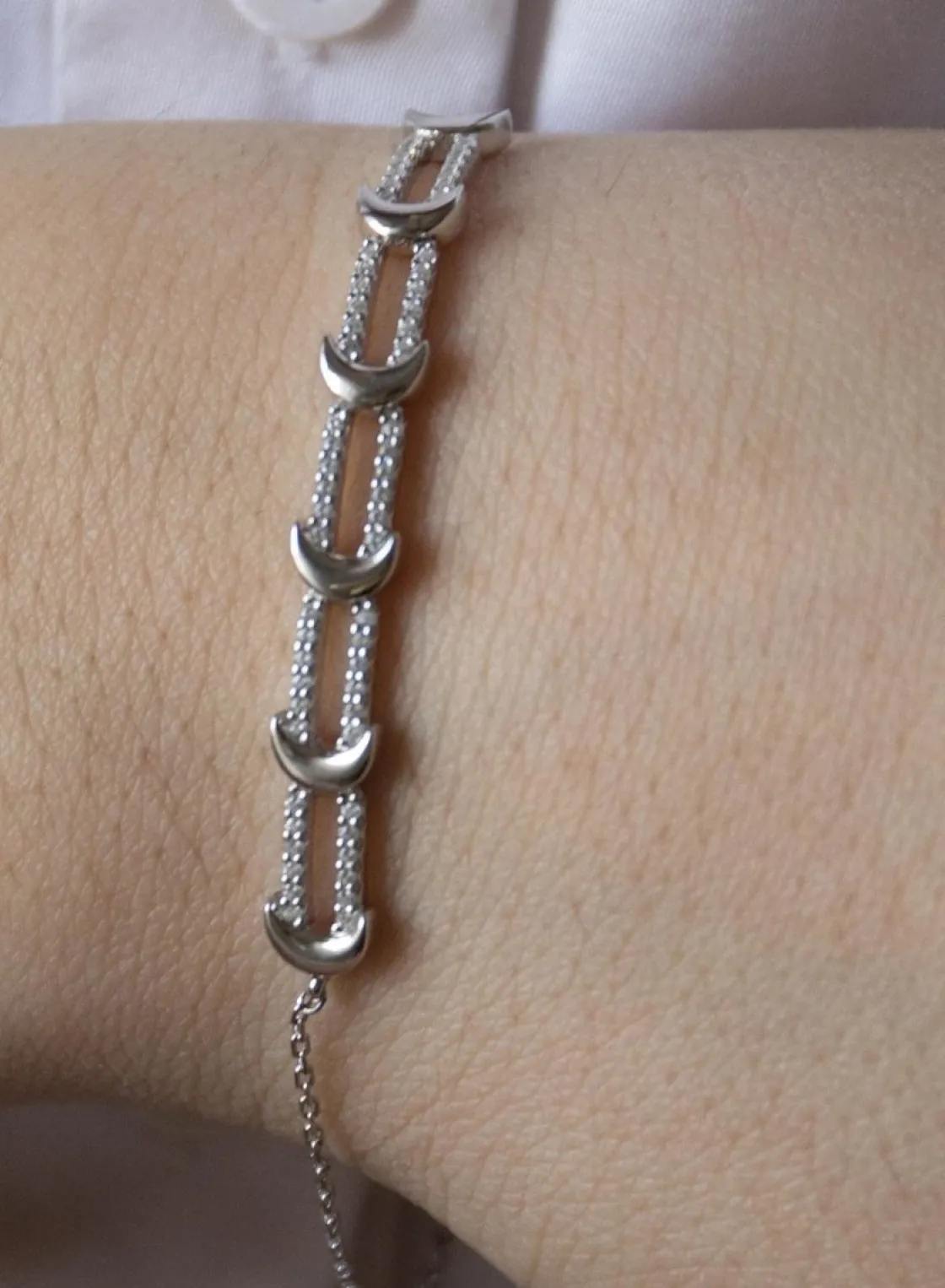 Pulseras Finas | LINEARGENT Pulseras finas diseño de doble raíl con seis lunas