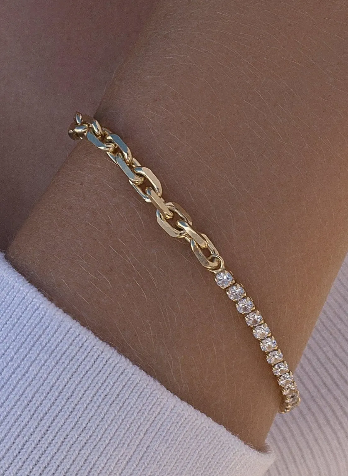 Pulseras Brillantes | Pulseras Finas | LINEARGENT Pulseras finas diseño dividido de eslabones y circonitas