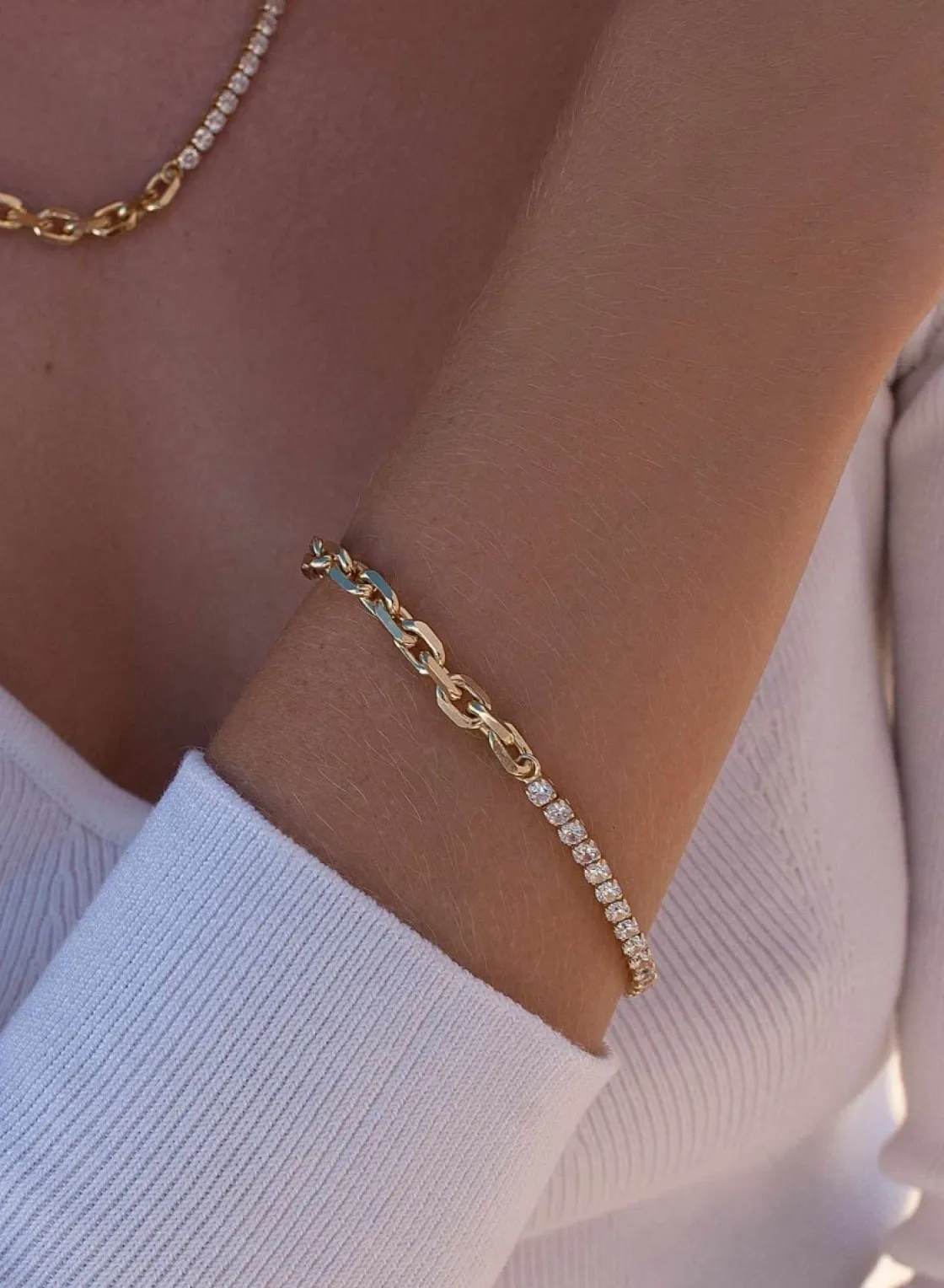 Pulseras Brillantes | Pulseras Finas | LINEARGENT Pulseras finas diseño dividido de eslabones y circonitas