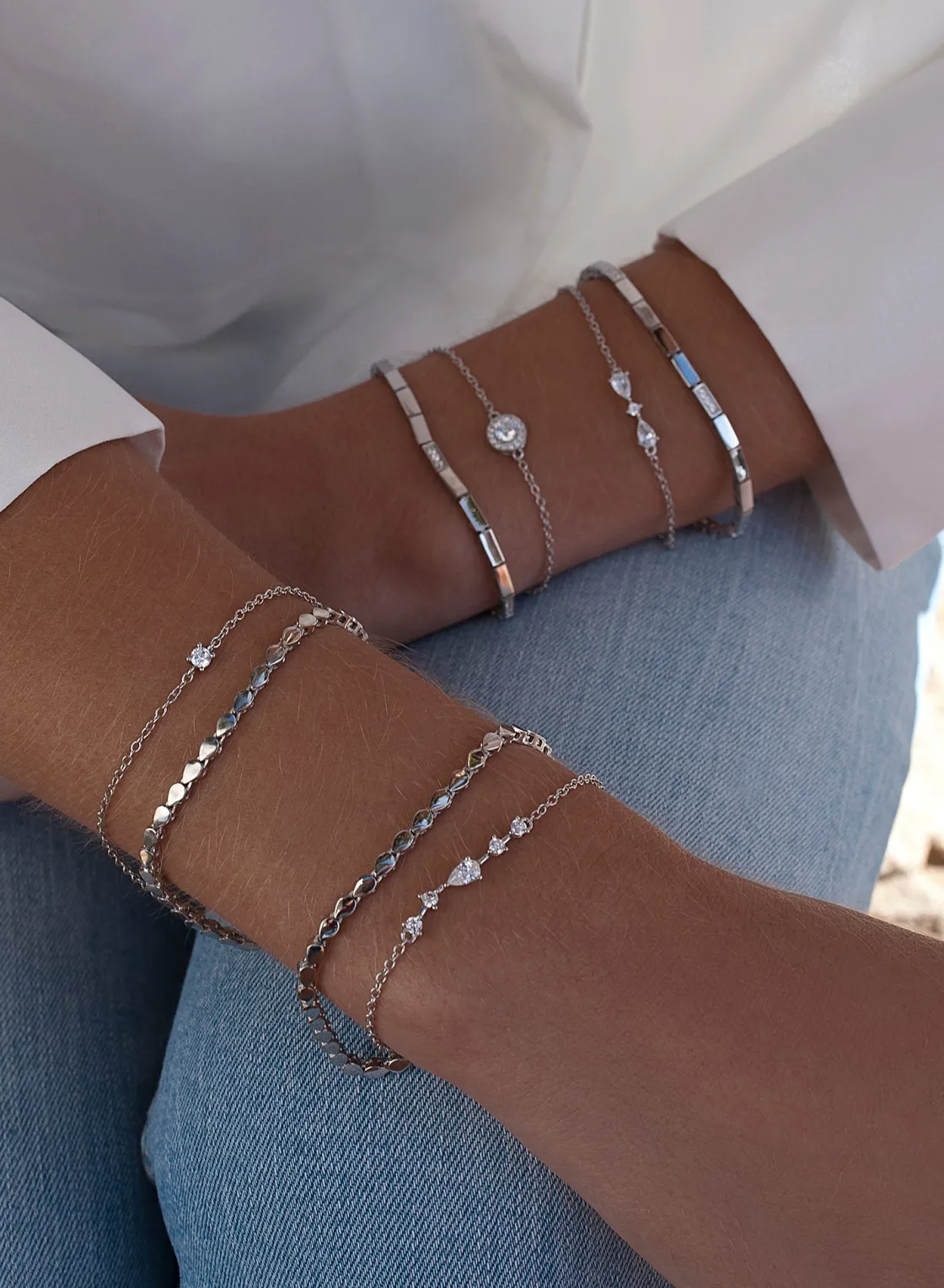 Pulseras Brillantes | Pulseras Finas | LINEARGENT Pulseras finas en plata diseño doble circonita