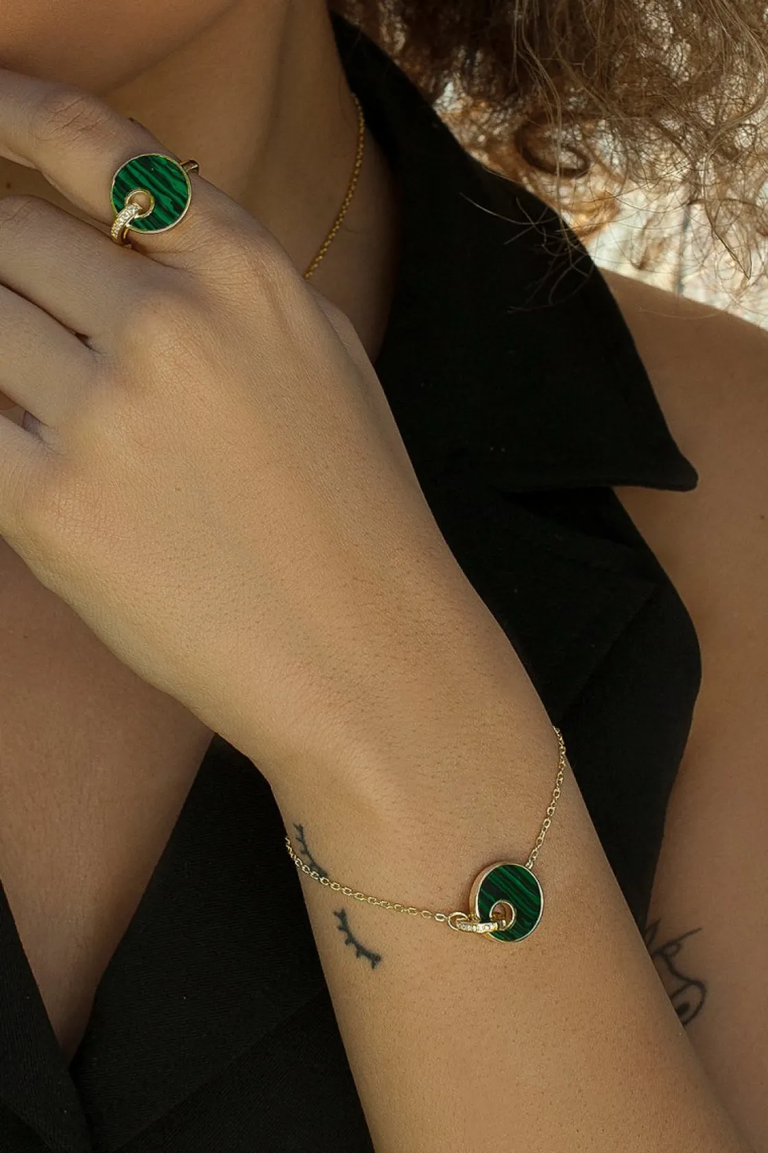 Pulseras Finas | LINEARGENT Pulseras finas formadas por malachite y circonitas