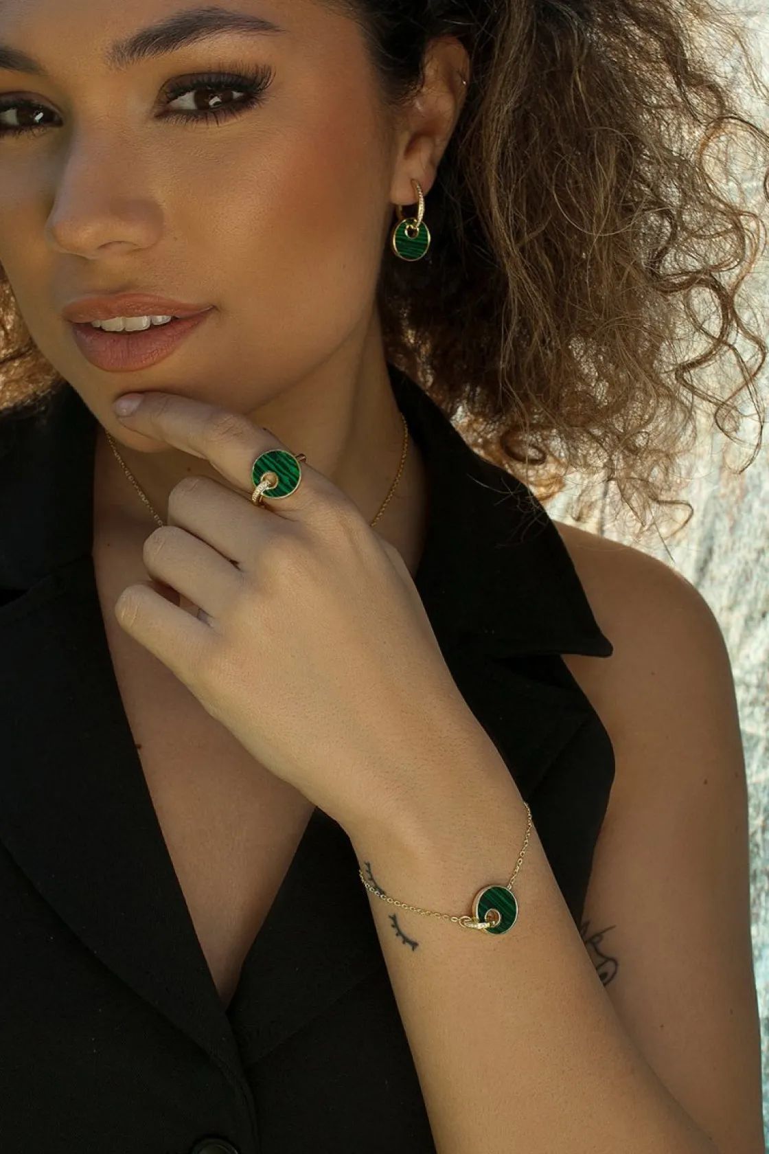 Pulseras Finas | LINEARGENT Pulseras finas formadas por malachite y circonitas