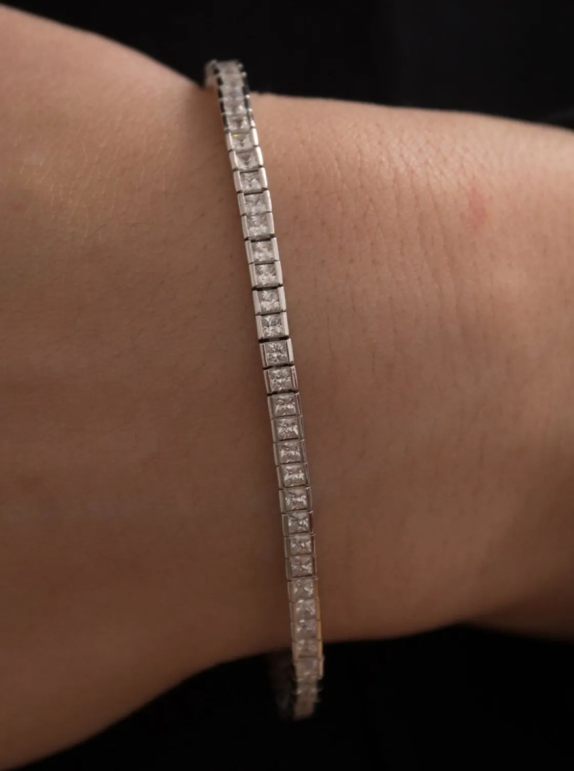 Pulseras Brillantes | Pulsera Riviere | LINEARGENT Pulseras riviere de plata circonitas blancas brillantes