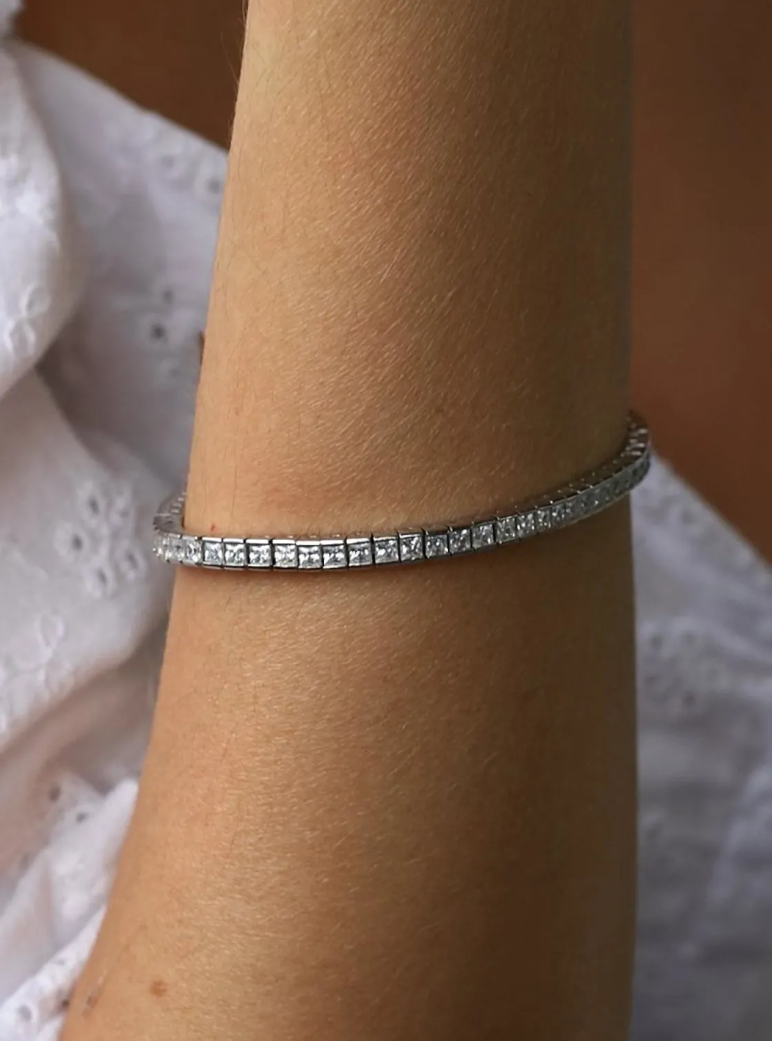 Pulseras Brillantes | Pulsera Riviere | LINEARGENT Pulseras riviere de plata circonitas blancas brillantes