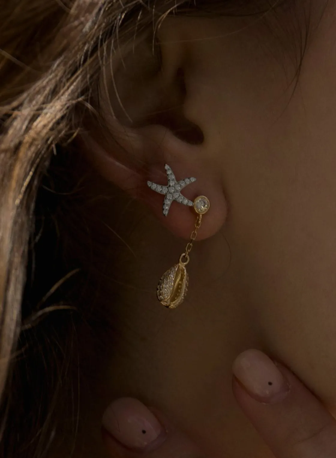 Segundo Pendiente | LINEARGENT Segundo pendiente de plata con charm de estrella de mar